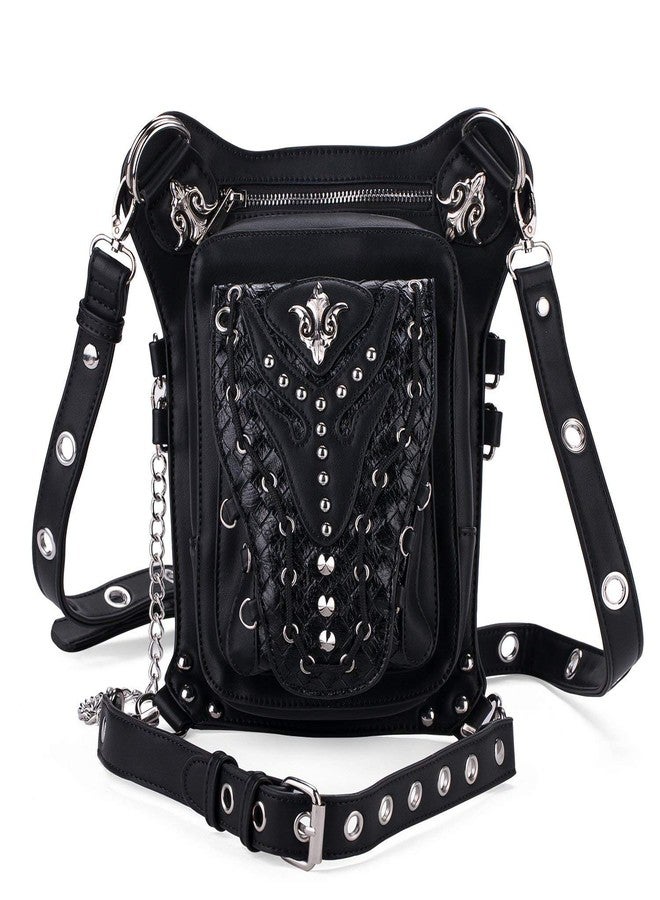 Chikencall Gothic Steampunk Waist Bag Drop Leg Arm Pack Waist Shoulder Fanny Pack Purse Pouch Black - Image 1